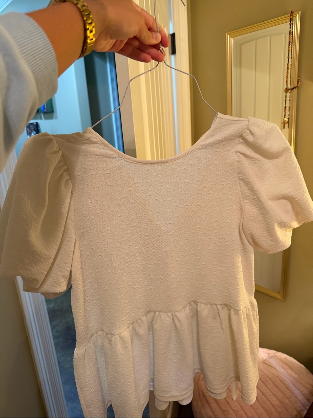 Girls Cream Puff-Sleeve Peplum Dress Top